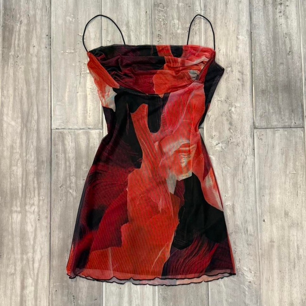 Princess Polly Red and Black Abstract Mini Dress